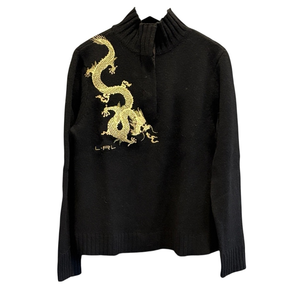 Lauren Ralph Lauren Black Sweater with Gold Dragon Embroidery